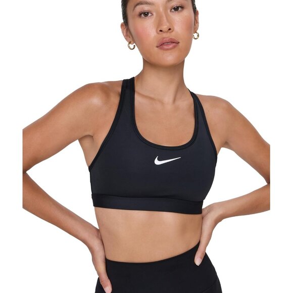 Size Large Black Nike Swoosh Medium Support Racerback Sports Bra - Picture 1 of 6